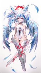 depiction of my persona in a feather armor with a sword and a red halo