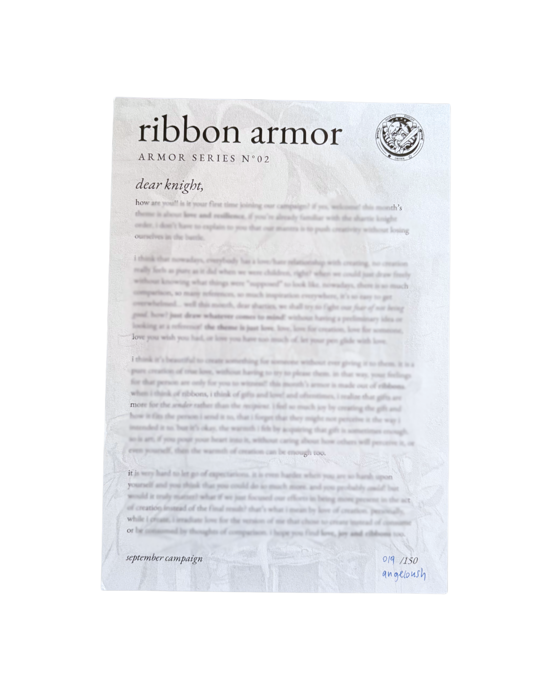 ribbon armor hand-signed & numbered A5 print